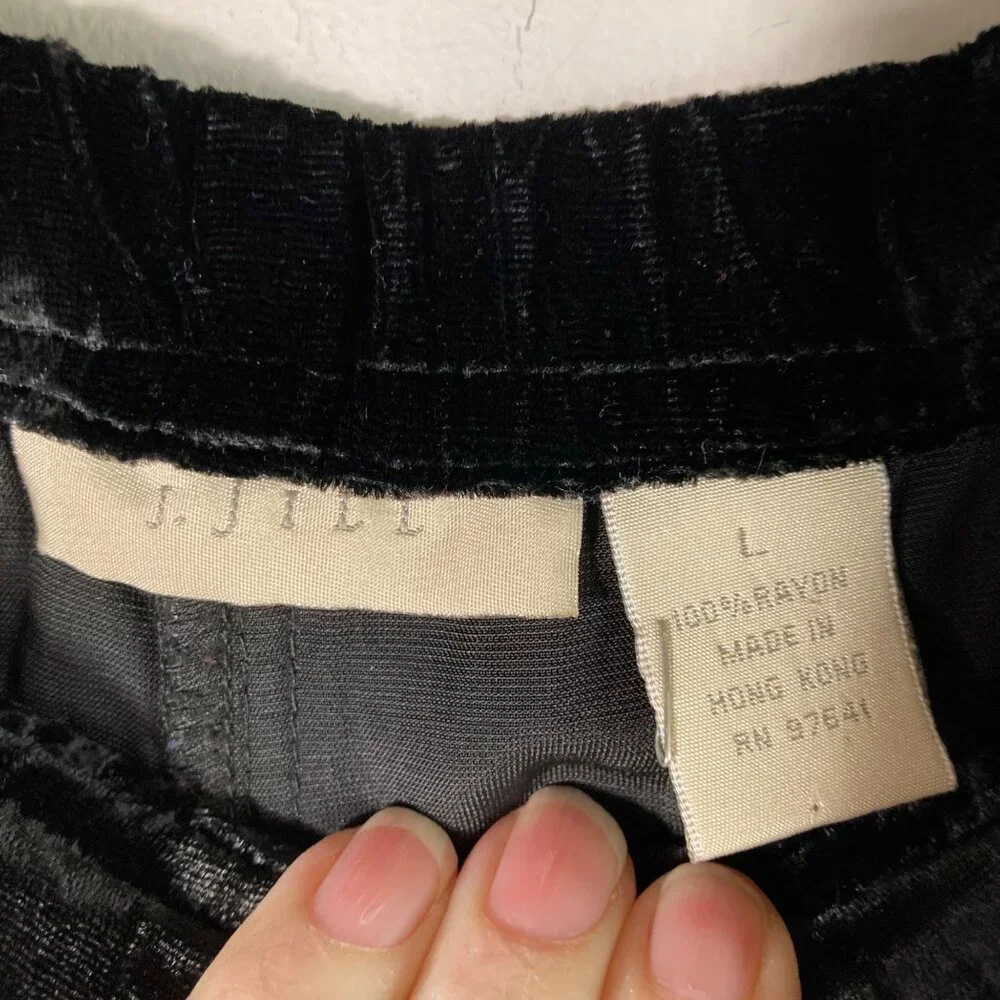 Womens Vintage J Jill Velvet Wide Leg Pants L Black‎ Rayon Side Zip